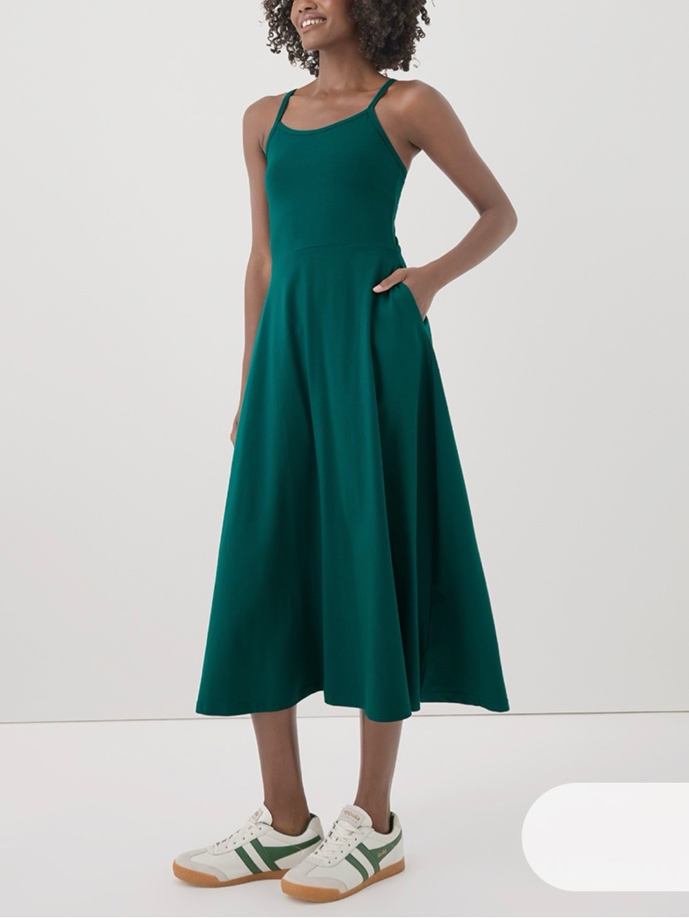 Pact Emerald Fit & Flare Midi Dress in Size Large Green Organic Cotton
